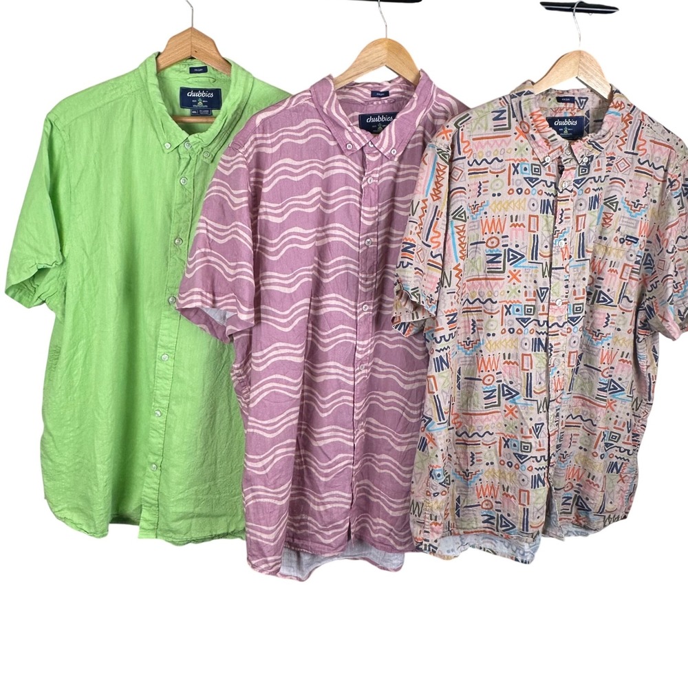 Chubbies Mens Short Sleeve Button Down Shirt Bundle 3 Pack XXL Green Pink Print
